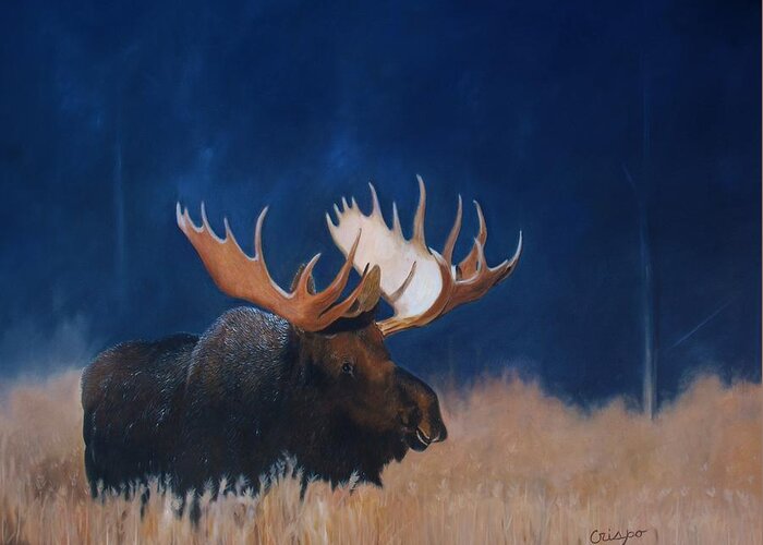 Moose Greeting Card featuring the painting Afternoon light. by Jean Yves Crispo