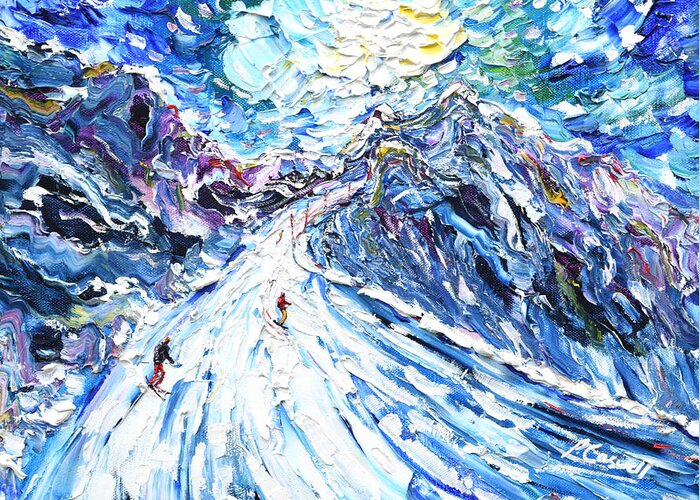 Les Arcs Greeting Card featuring the painting Aiguille Rouge Piste by Pete Caswell