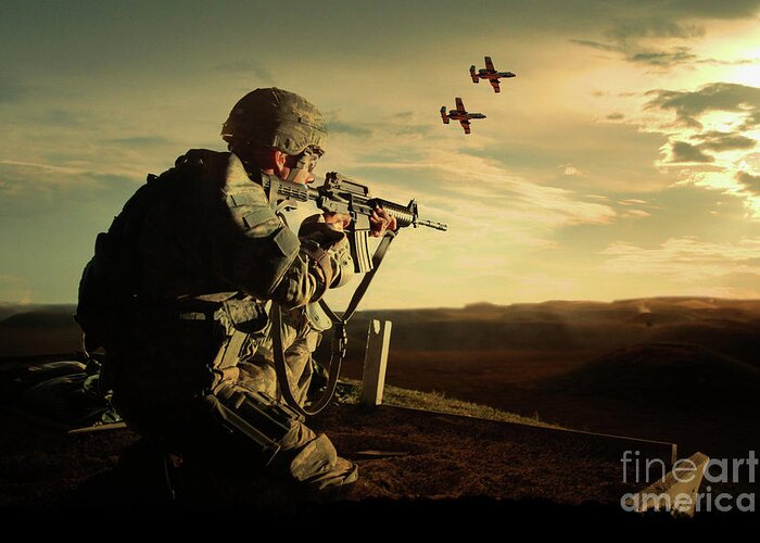 Soldier Greeting Card featuring the digital art Air Support by Airpower Art