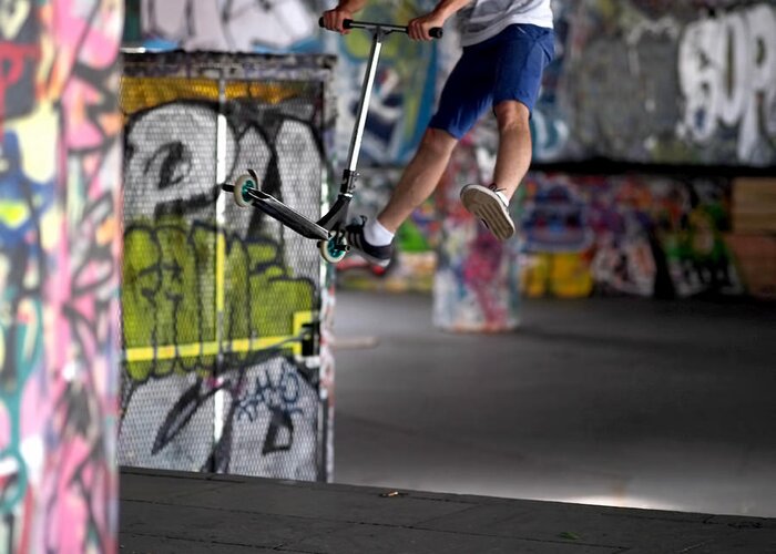 Southbank Skatepark Greeting Card featuring the photograph Airborne at Southbank by Rona Black