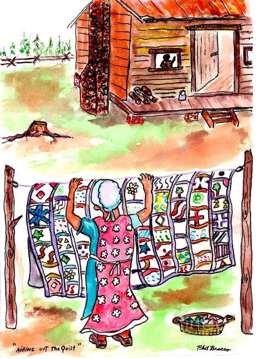Quilt Greeting Card featuring the mixed media Airing Out The Quilt by Philip And Robbie Bracco