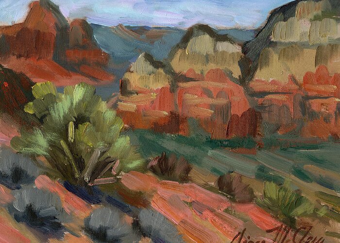 Sedona Greeting Card featuring the painting Airport Mesa Sedona by Diane McClary