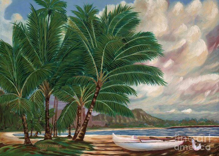 Hawaii Greeting Card featuring the painting ala moana beach II by Larry Geyrozaga