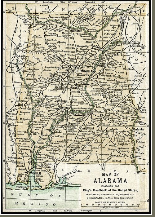 Alabama Greeting Card featuring the photograph Alabama Antique Map 1891 by Phil Cardamone