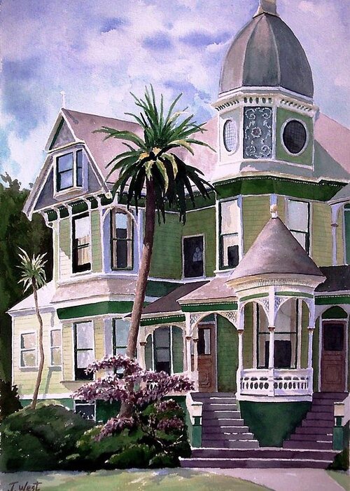 Landscape Greeting Card featuring the painting Alameda Victorian by John West