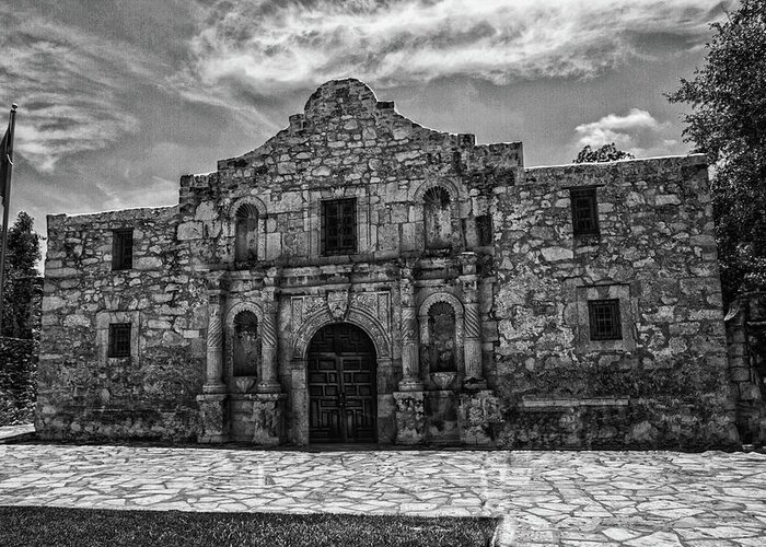 Alamo Greeting Card featuring the photograph Alamo Black and White by Robert Hebert