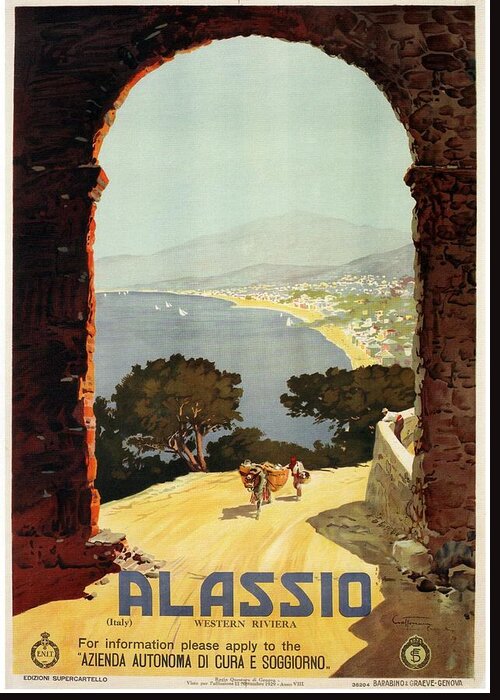 Alassio Greeting Card featuring the mixed media Alassio, Italy - Western Riviera - Retro travel Poster - Vintage Poster by Studio Grafiikka
