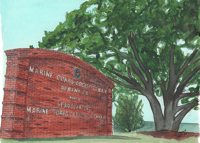 Marines Greeting Card featuring the painting Albany Logistics Base Welcme by Betsy Hackett