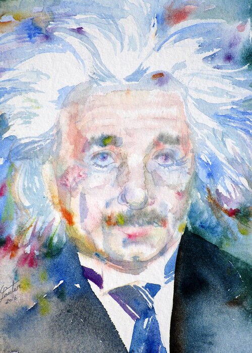 Albert Einstein Greeting Card featuring the painting ALBERT EINSTEIN - watercolor portrait.8 by Fabrizio Cassetta