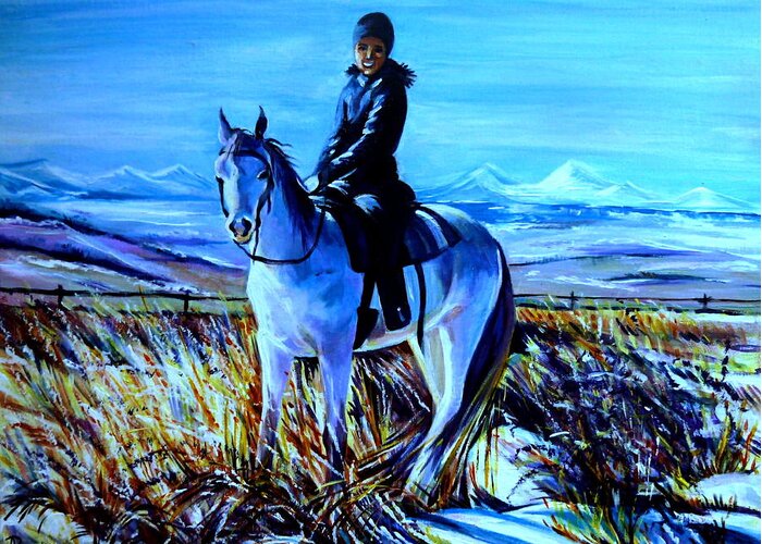 Western Art Greeting Card featuring the painting Alberta Winter by Anna Duyunova