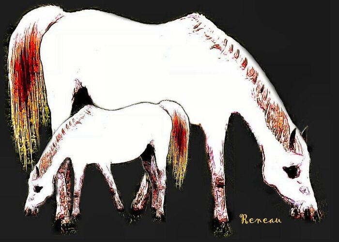 Horses Greeting Card featuring the photograph ALBINO MARE and COLT by A L Sadie Reneau