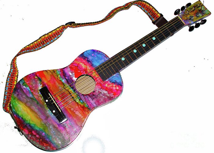Guitar Greeting Card featuring the painting Alcohol Ink Guitar by Alene Sirott-Cope