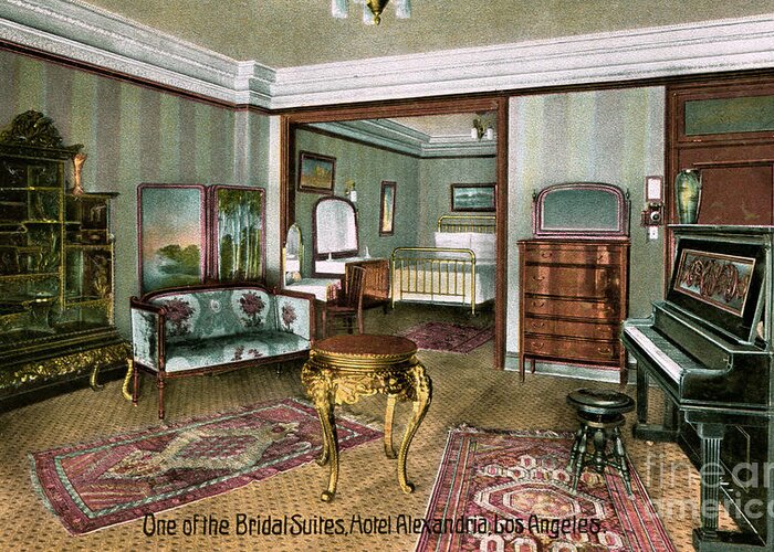Haunted By History Greeting Card featuring the photograph Alexandria Hotel Bridal Suite Los Angeles 1906-1915 by Sad Hill - Bizarre Los Angeles Archive