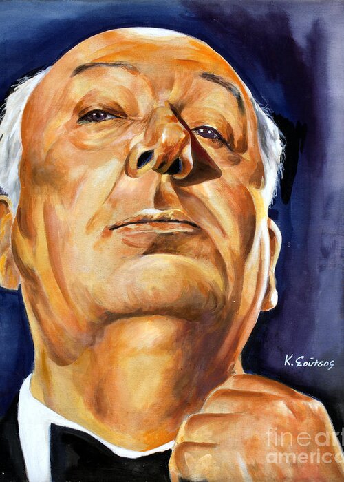 Alfred Hitchcock Greeting Card featuring the painting Alfred Hitchcock by Star Portraits Art