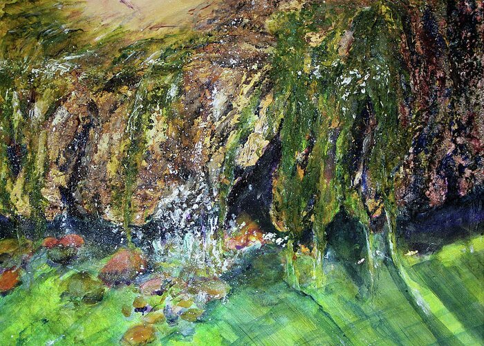 Water Greeting Card featuring the painting Algae Waterfall by Madeleine Arnett