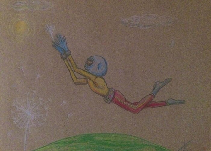 Chasing Dreams Greeting Card featuring the drawing Alien Chasing His Dreams by Similar Alien