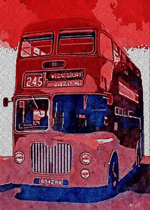 	He Big Red Bus Greeting Card featuring the painting All Aboard by Mark Taylor