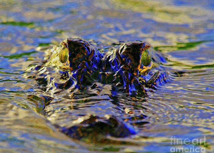 Alligator Greeting Card featuring the photograph Alligator Green Blue by Luana K Perez