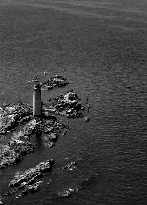 Light House Greeting Card featuring the photograph Alone Against the Sea Black and White by Joshua House