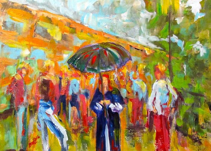 People Greeting Card featuring the painting Alone in a Crowd by Barbara O'Toole