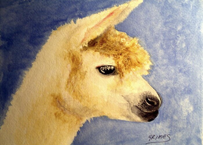 Alpaca Greeting Card featuring the painting Alpaca Baby by Carol Grimes