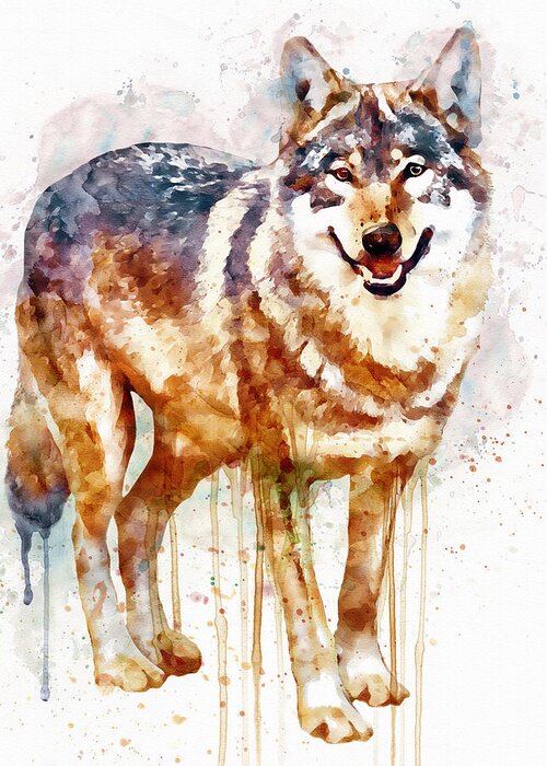 Marian Voicu Greeting Card featuring the painting Alpha Wolf by Marian Voicu
