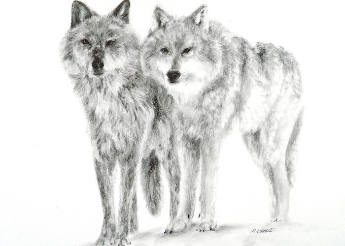 Wolves Greeting Card featuring the drawing Alphas by Meagan Visser