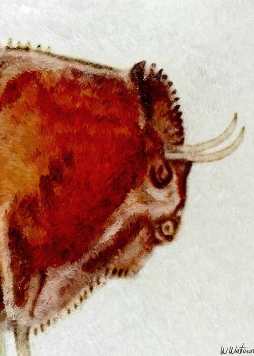 Altamira Greeting Card featuring the digital art Altamira Prehistoric Bison Detail by Weston Westmoreland