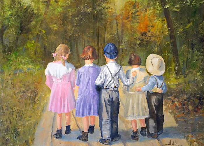 Children Greeting Card featuring the painting Always Together by Alan Lakin