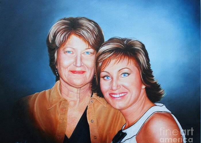 Portraits Greeting Card featuring the painting Amanda and Mom by Mike Ivey