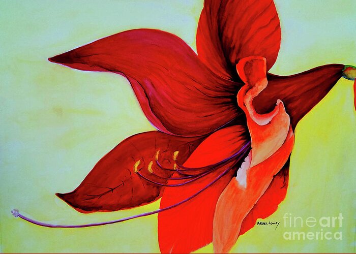 Amaryllis Greeting Card featuring the painting Amaryllis Blossom by Rachel Lowry