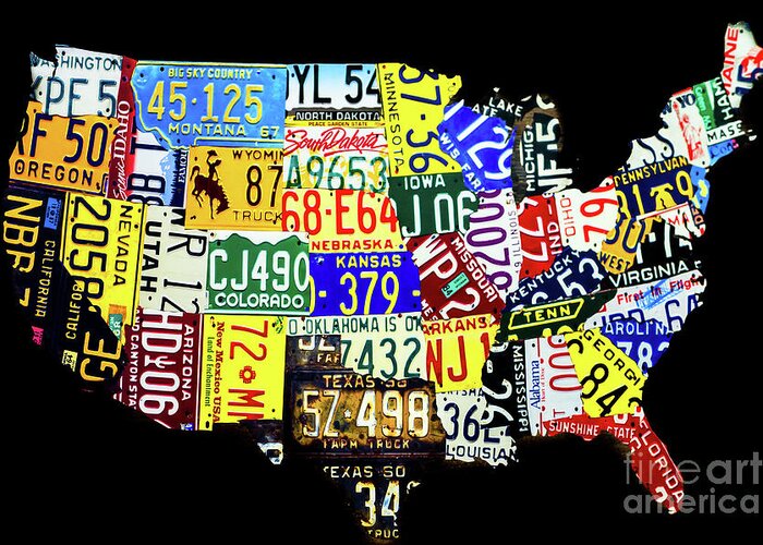 Us License Plate Map Greeting Card featuring the photograph United States License Plate Map by M G Whittingham