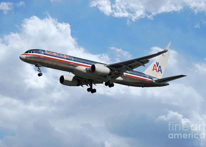 Boeing Greeting Card featuring the digital art American Airlines Boeing 757 by Airpower Art