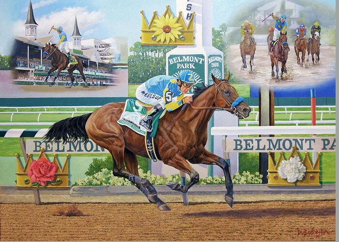 Horse Greeting Card featuring the painting American Pharoah by Howard DUBOIS