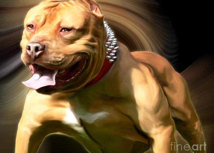 Spano Greeting Card featuring the painting American Red Bully PitBull by Spano by Michael Spano
