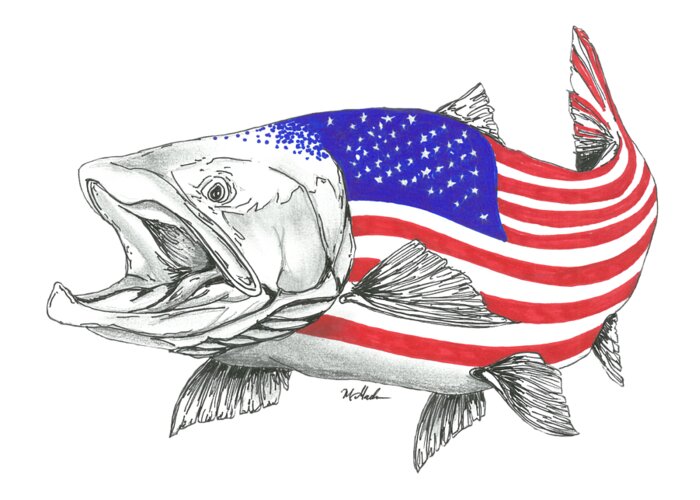 Crawfish Greeting Card featuring the drawing American Steel Head Salmon by Michael Garber