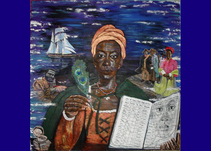 Portrait Greeting Card featuring the painting Aminata's Book of Negroes by Lee McCormick