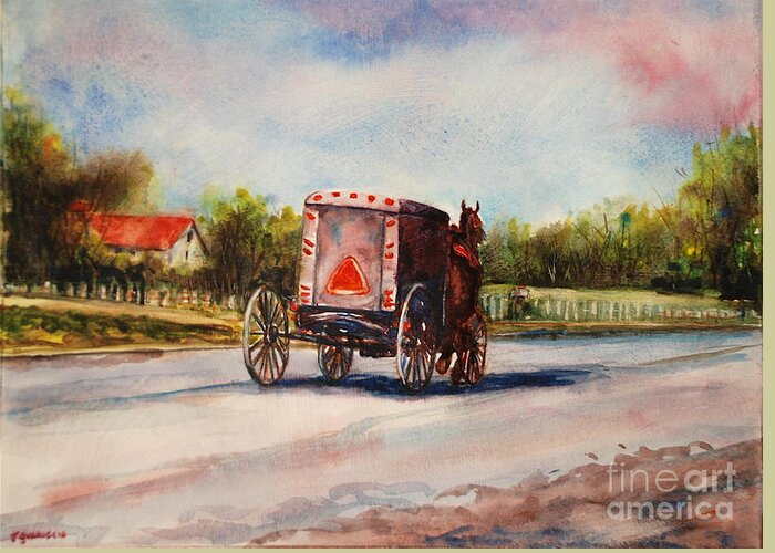 Landscape Greeting Card featuring the painting Amish Buggy by Joyce Guariglia