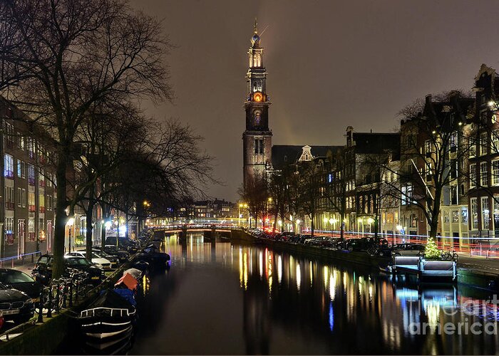 Canal Greeting Card featuring the photograph Amsterdam by night - Prinsengracht by Carlos Alkmin