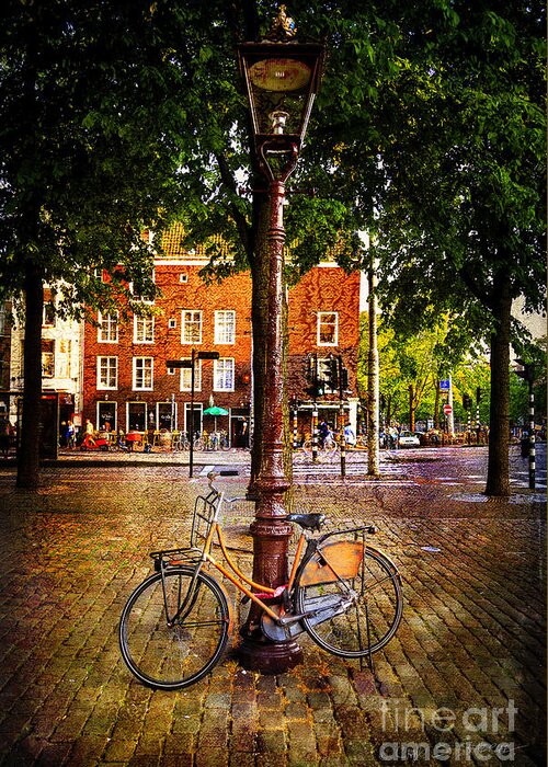 Amsterdam Greeting Card featuring the photograph Amsterdam Orange Bicycle by Craig J Satterlee
