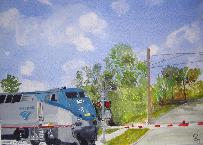 Amtrak Greeting Card featuring the painting Amtrak by Carole Robins