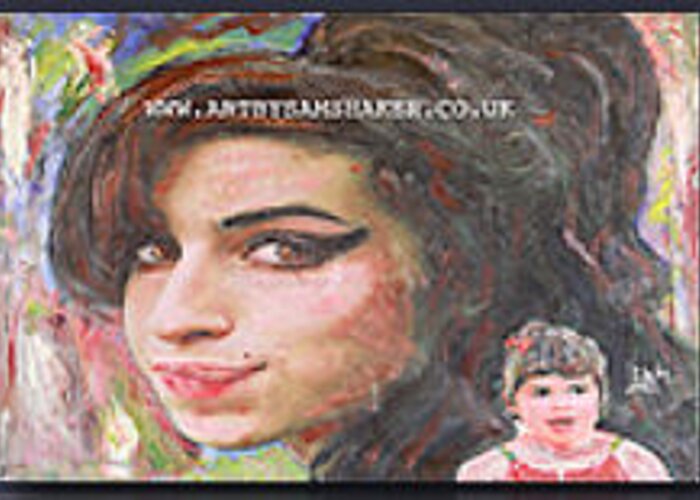 Amy Greeting Card featuring the painting Amy as a child and singer by Sam Shaker