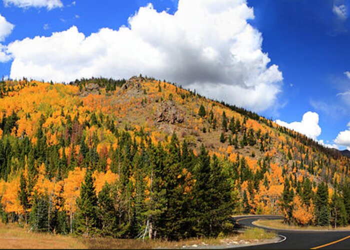 Autumn Greeting Card featuring the photograph An Autumn Drive - Panorama by Shane Bechler