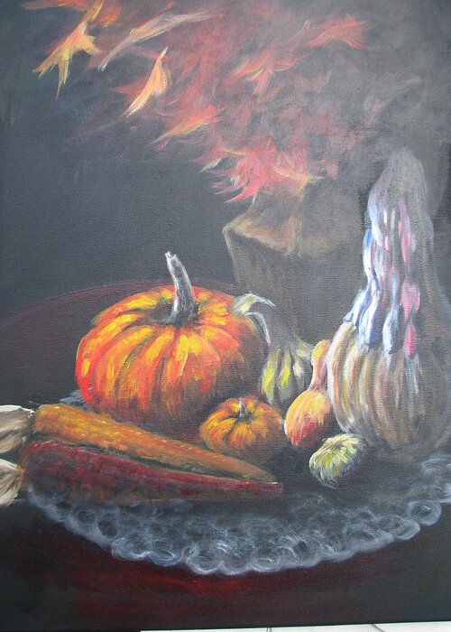 Still Life Greeting Card featuring the painting An Autumn Sumphony by Patricia Kanzler