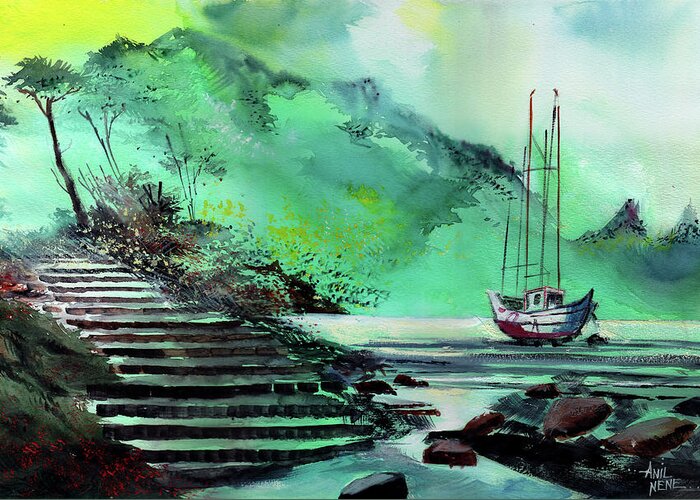 Nature Greeting Card featuring the painting Anchored by Anil Nene