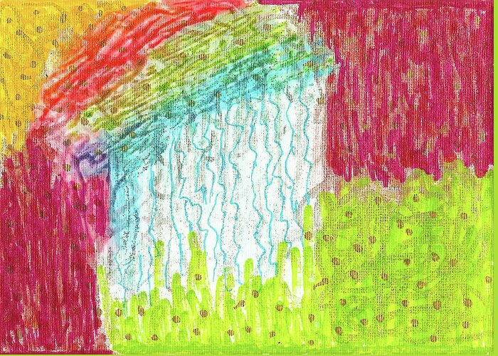 Original Art Greeting Card featuring the painting And The Rain Came by Susan Schanerman