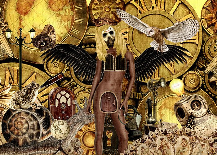 Steampunk Greeting Card featuring the mixed media Angel In Disguise by Ally White
