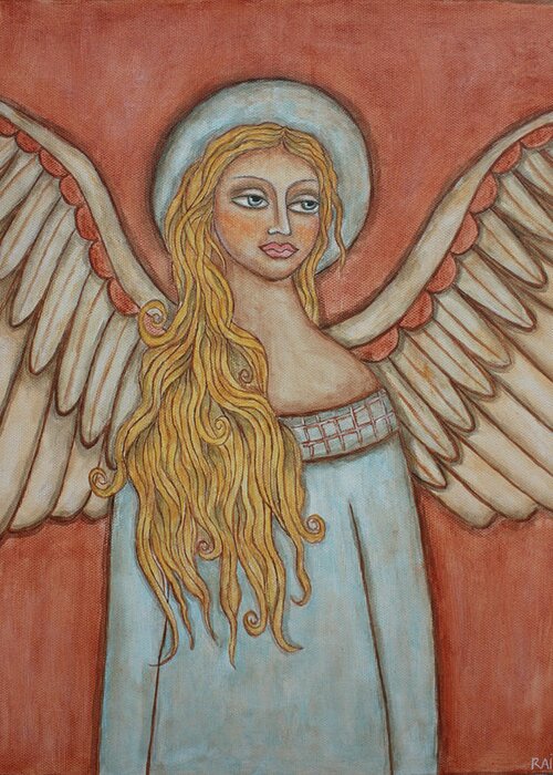 Folk Art Paintings Greeting Card featuring the painting Angel of Liberation by Rain Ririn