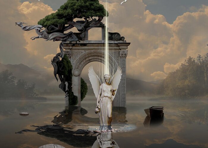 Angel Greeting Card featuring the digital art Angel with life elixir by Alexa Szlavics