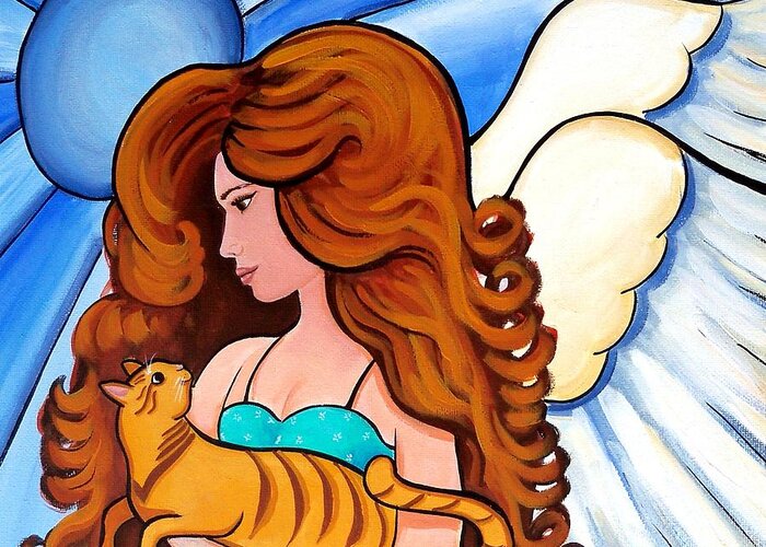 Angel Greeting Card featuring the painting Angels Arms - cat angel portrait by Debbie Criswell